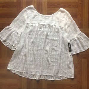 New Directions White Half Sleeve Sheer Blouse